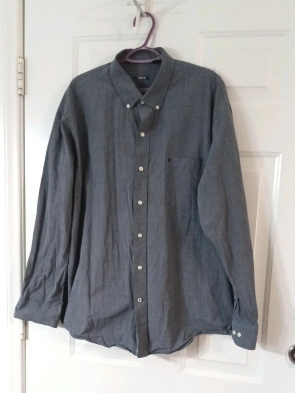 Izod Men’s 2XL Long Sleeve Button Up Gray Shirt 100% Cotton